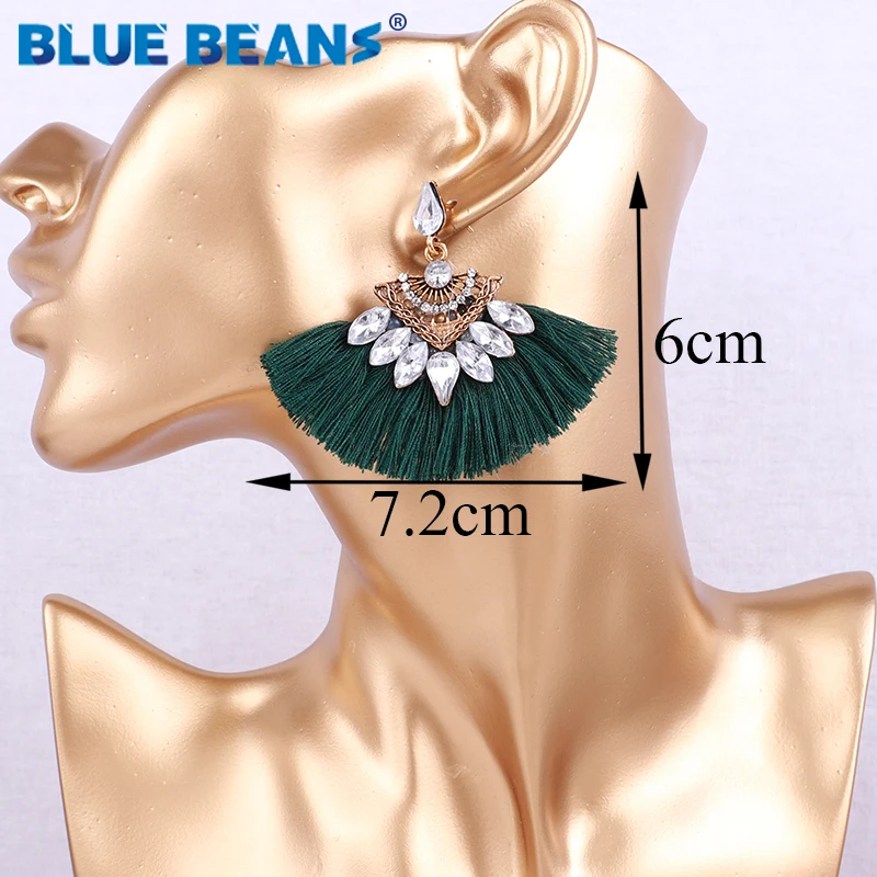 HTB14OIMbcnrK1RkHFrdq6xCoFXaR - Green Rhinestone earrings handmade women tassel bohemian statement luxury long crystal earring geometric fringe ethnic tassle CC