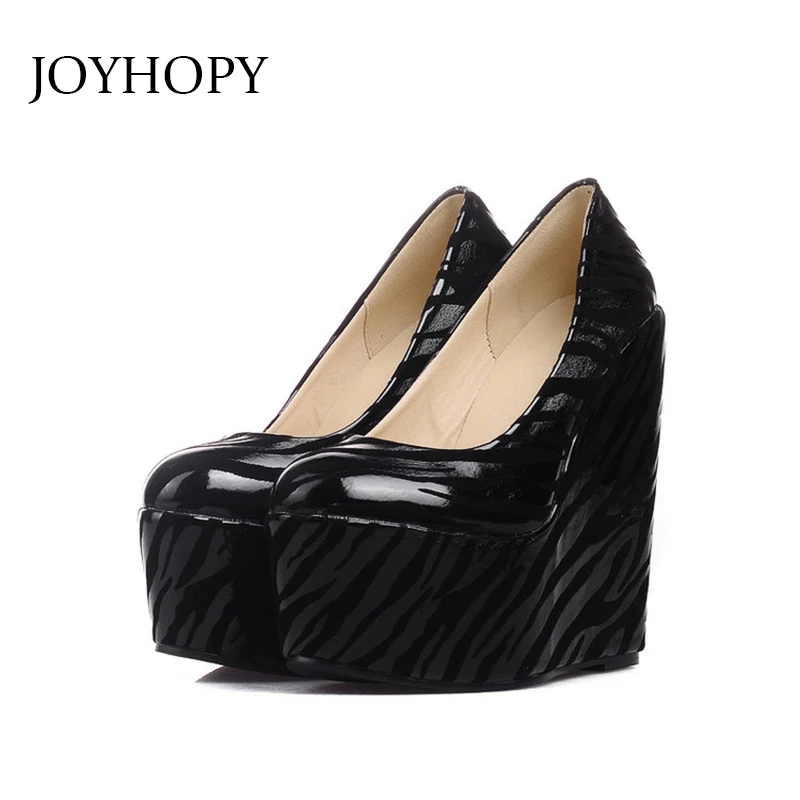 

Zebra Stripe Black Color Wedges Platform Shoes Women Super High Heels Pumps Woman PU Leather Party Wedding Platform Shoes WP1118