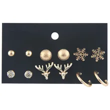 YANG& RH 6 пар/партия, серьги-гвоздики из золотого сплава с оленем и снежинками на Рождество, наборы для женщин и девочек, дешевые детские серьги, ювелирные изделия в подарок