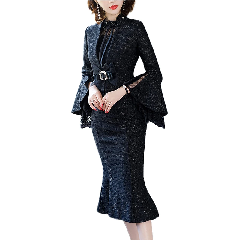 Модный костюм юбка женская 2019 Весна Новая мода Тонкий элегантный Высокая талия юбка костюм пальто из двух частей женская одежда NW1110
