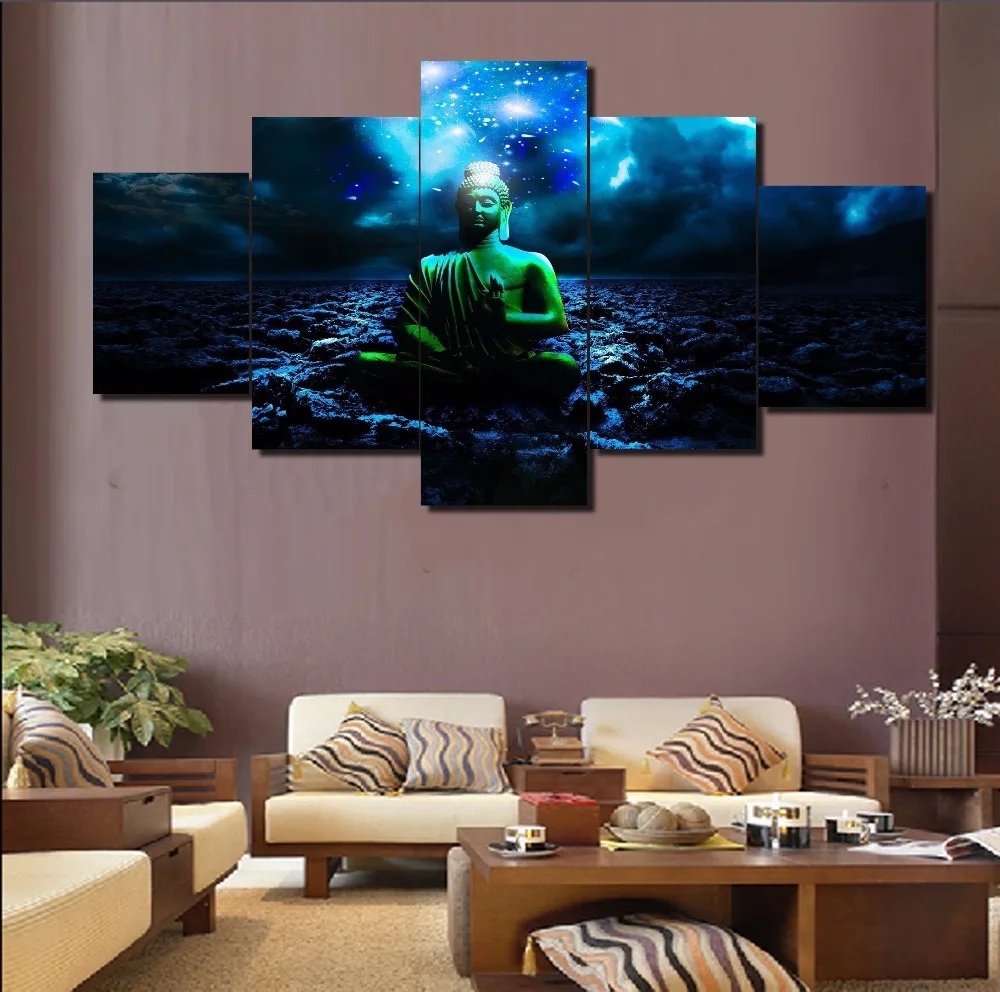 5 Panel Modular font b Home b font Decor Wall Art Buddha Painting Cuadros Landscape Canvas