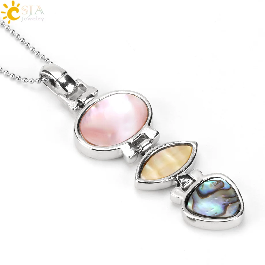 

CSJA 6cm 3 Hanging Shell Suspension Pendants Necklace for Women Jewelry Fashion Pink Abalone Mother of Pearl MOP Necklaces E486