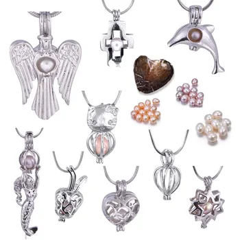 

rice Natural vacuum oyster pearl Set High Quality Fashion plated sliver snake chain Pearl Pendant Surprise Jewelry Gifts P002