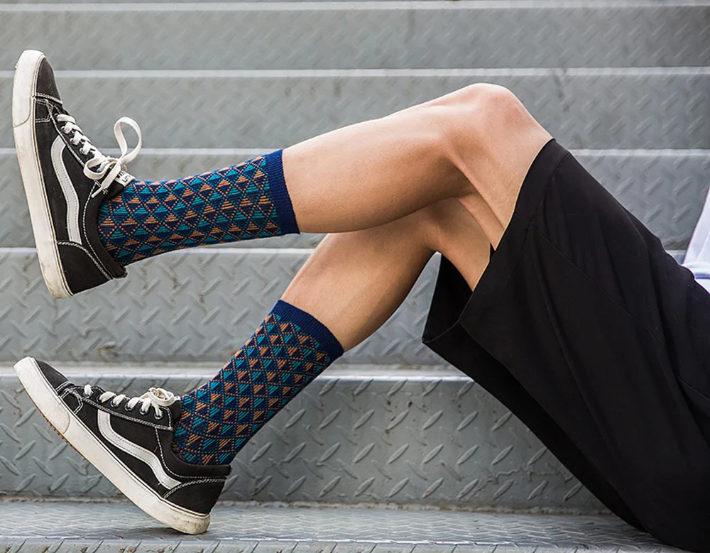 Мужские носки с ромбиками для мальчиков повседневные хлопковые спортивные носки с принтом Stocke Calze Popolari Da Uomo#45