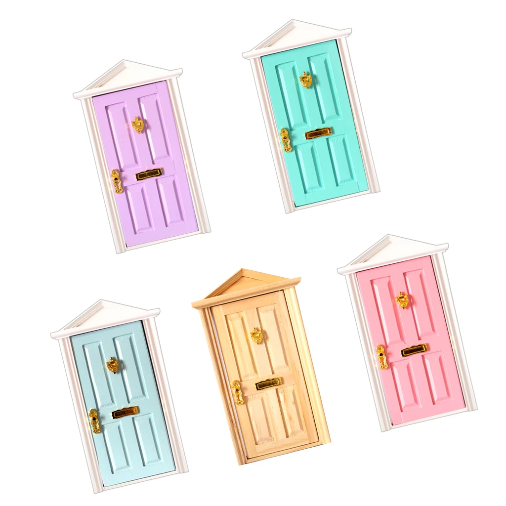 5pcs 1/12 Scale Doll House Miniature Steepletop Doors with Hardware DIY Making Craft Kits