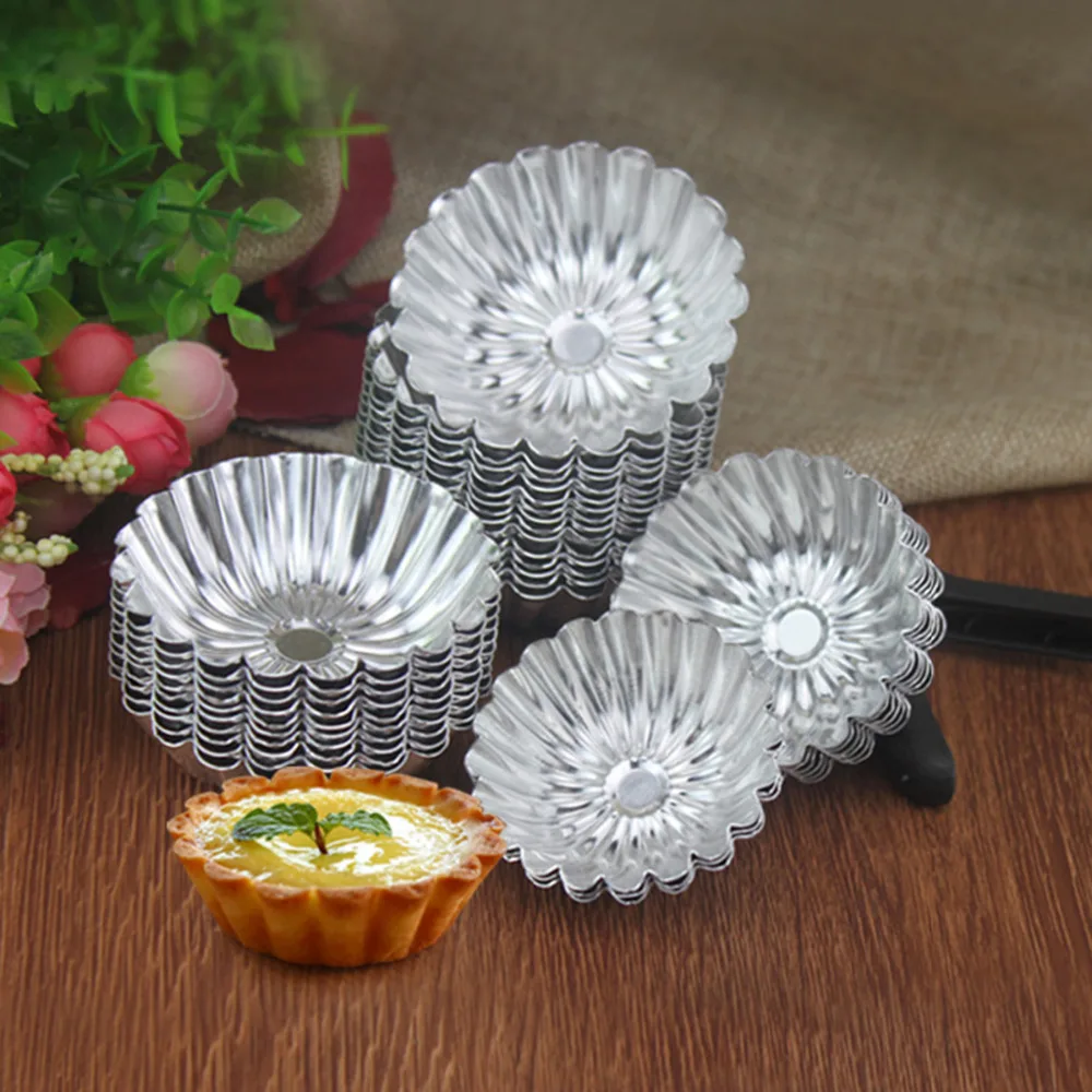 

10pcs/set Flower Cake Egg Tart Mold Aluminium Alloy 5 cm Cupcake Cake Cookie Baking Tool Mold DIY Wedding Baking Egg Tart Tools