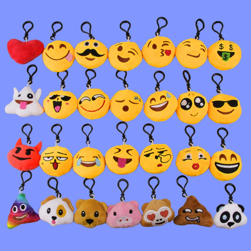 

28 PCS Cute Soft Round Stuffed Cartoon Smile Face Emoji Plush Keychain Keychains Keyring Key Chain Pendant Gift