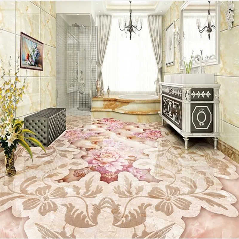 beibehang Custom paste 3d rich peony relief stone parquet pvc thick wear-resistant ultra-green flooring tiles