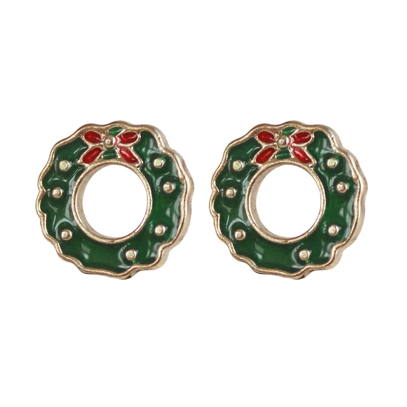 

free shipping 10 pair/ lot Fashion jewelry accessories enamel metal small round christmas green bow earrings for women