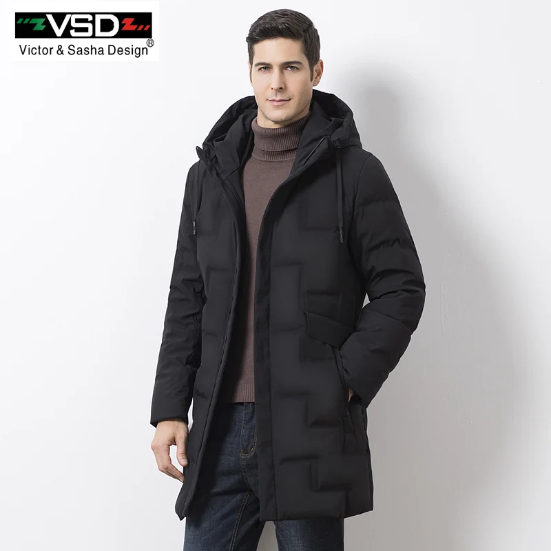 VSD Новые Теплые Зимние утка вниз куртка Slim для Для мужчин с капюшоном Куртка