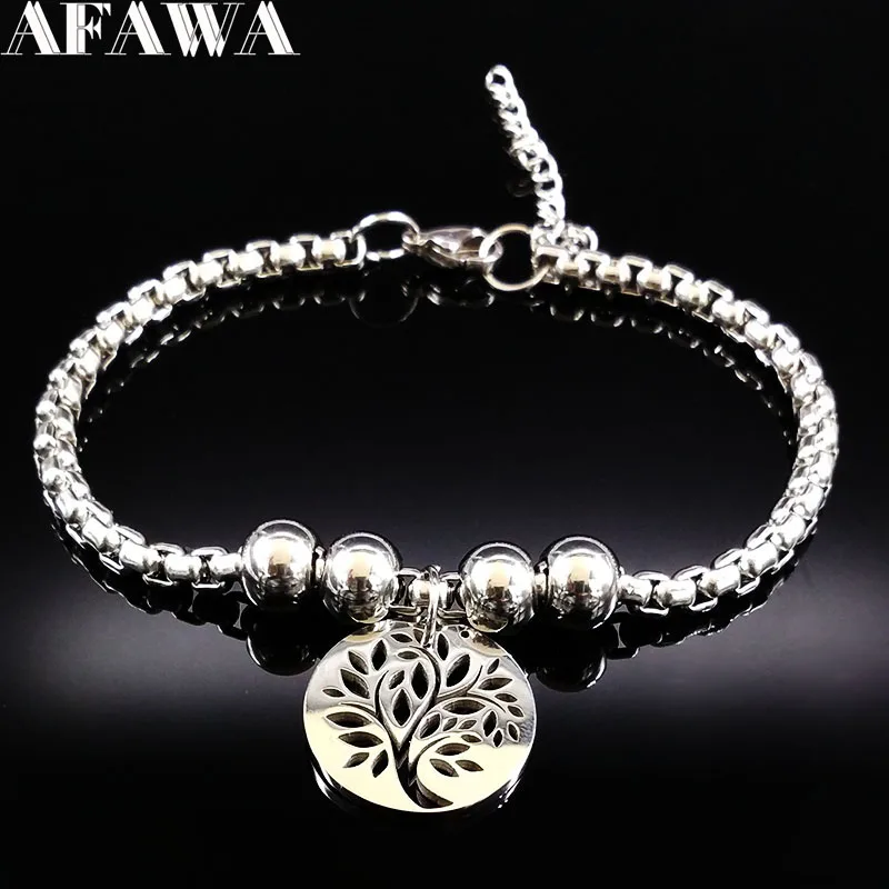 

2019 Stainless Steel Charm Bracelet Women Jewelry Silver Color Tree of Life Bracelets & Bangles Jewelry acero inoxidable B17853