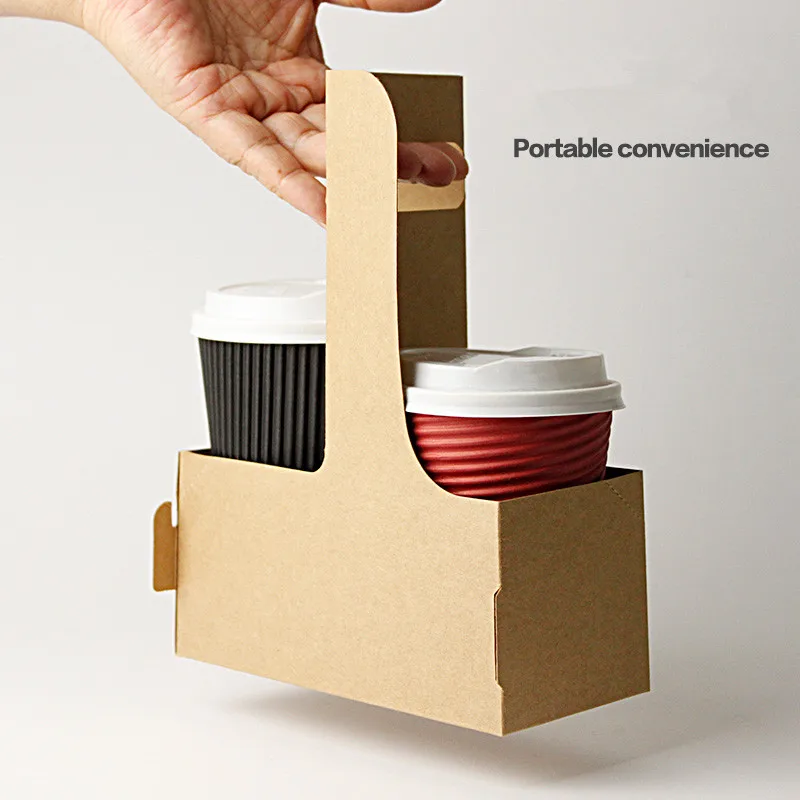 Kraft Paper Coffee Cup Holder Take a cup Beverages Coffee Milk Tea take away packaging 50pcs on