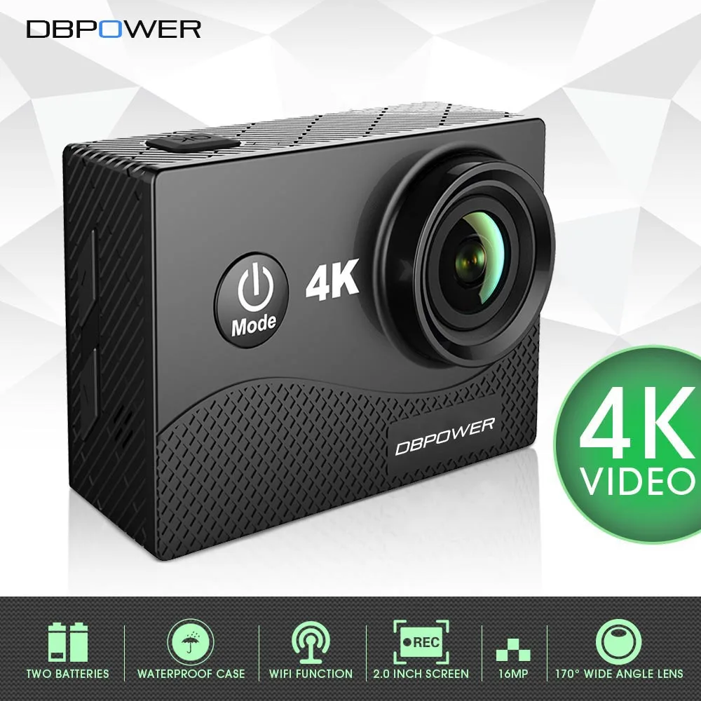DBPOWER Q8 4K Action Camera 2.0 inch FHD Wifi Ultra HD 4K/30fps 1080P/60fps Diving 30M