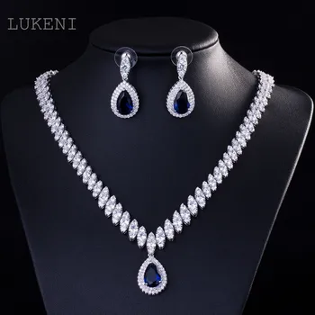 

Hot Sale Marquise Water Drop Blue Earrings And NeckLace Fashion Women Wedding Jewelry Set Free Shipping
