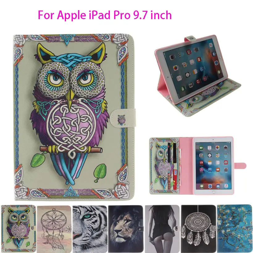 

LIMELAN Fashion Painted Funda Case For Apple iPad Pro 9.7 inch Smart Case Cover lion Owls Tiger animal Ultra Slim Leather Shell