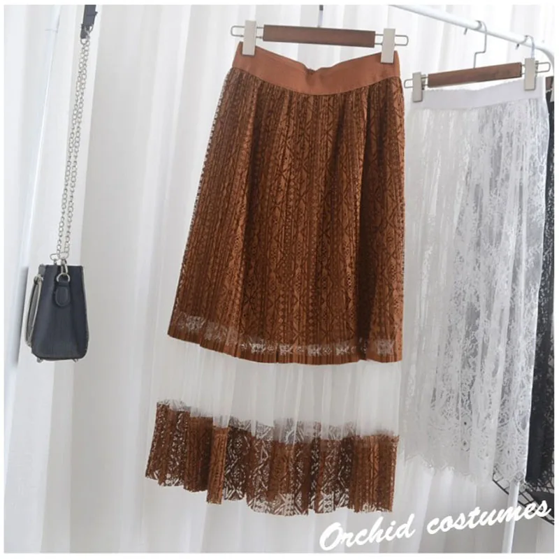 

Half Skirt High Waist Long Lace Skirt Female Spring 2019 New Long Skirt Mesh Skirt Summer A-Line Casual