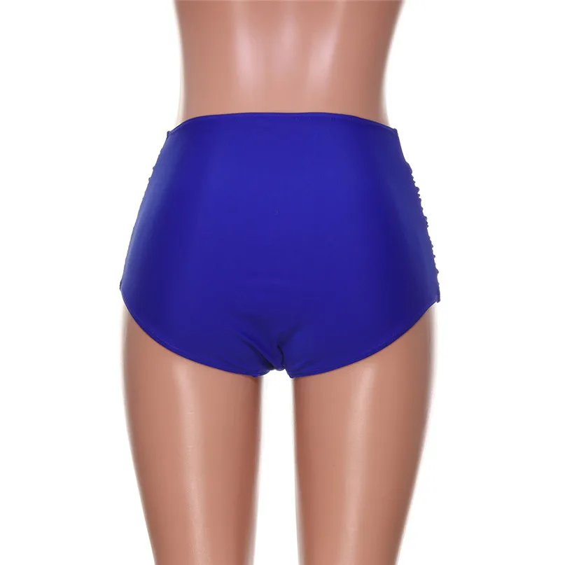 Solid Pleated Triangle swim trunks Women's High Waisted Swim Bottom Ruched Bikini Tankini Swimsuit Briefs Plus Size  #2Y21 (13)