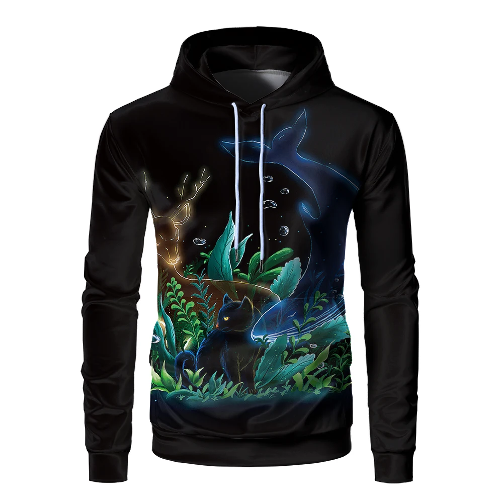

New Standard Cat Printing Creative Hoodie Casual Black Kids Hoodies Funny Sweatshirts Cat 3d Hoodies