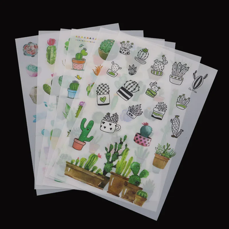 

6pc/package, Cute Cartoon Green Plant Pvc Sticker Creative Outdoor Diy Student Stationery Diary Album Sticker Gift Set