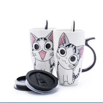 

Creative Cat Ceramic 600ml Mug With Lid and Spoon Cartoon cup,Milk Coffee Tea Cup Porcelain Mugs Nice Gifts