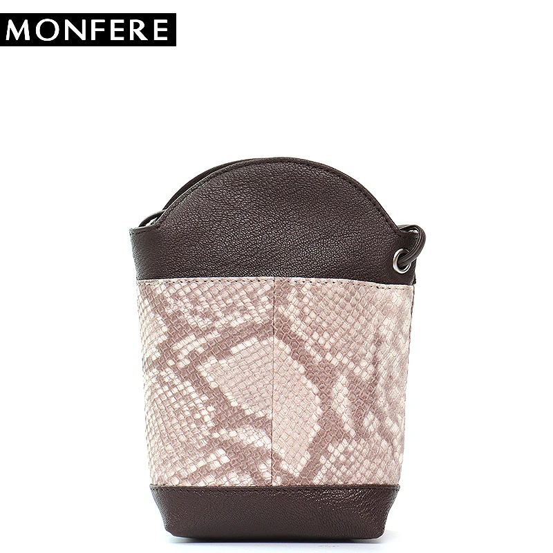 

MONFERE Small Genuine Leather Animal Pattern Women Cross body Bag Purse Snake Patchwork Mini Hasp Side Bag High Quality Handbag