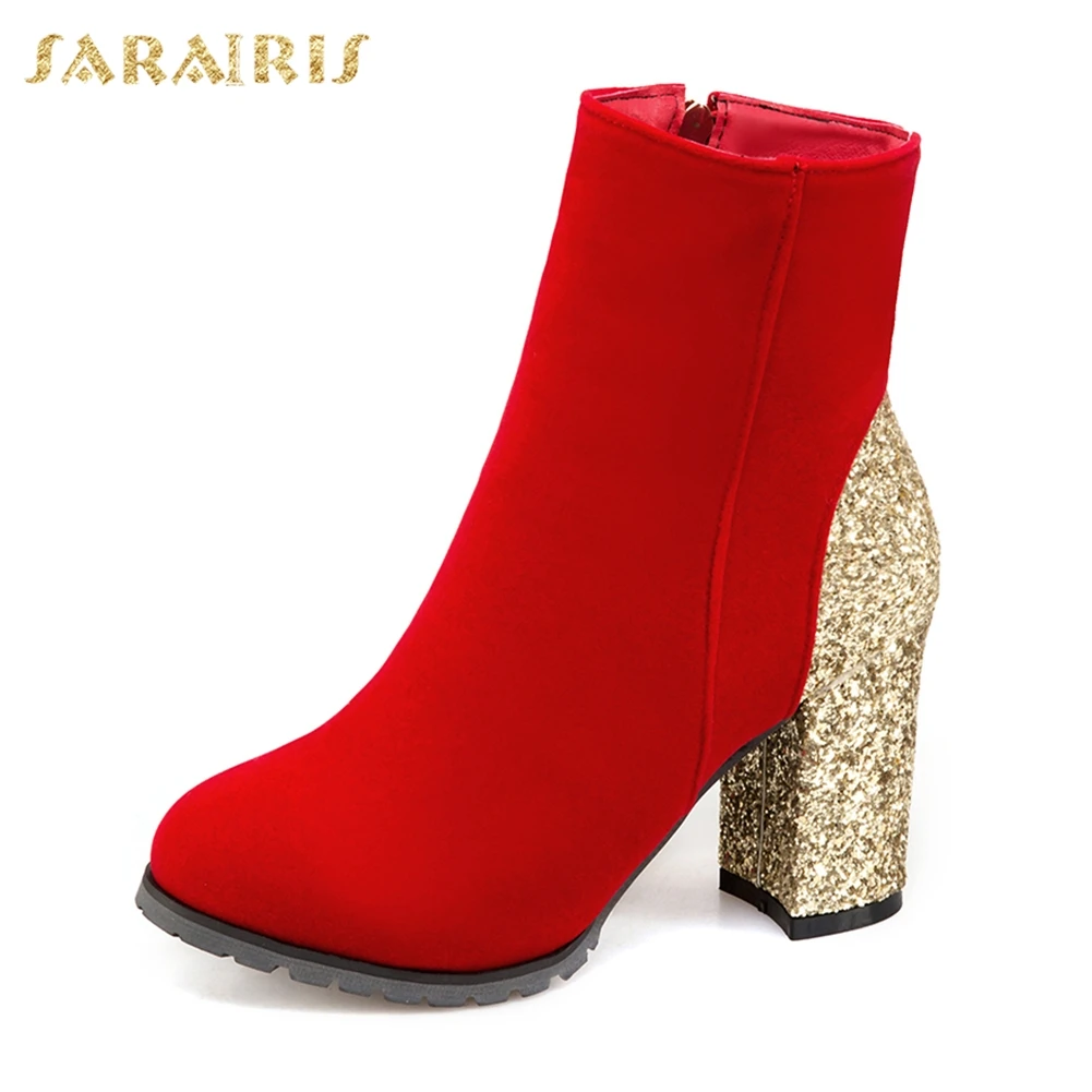 SARAIRIS/, вечерние, свадебные ботинки размера плюс 31-50, женская обувь, ботильоны на молнии на высоком тонком каблуке, женская обувь