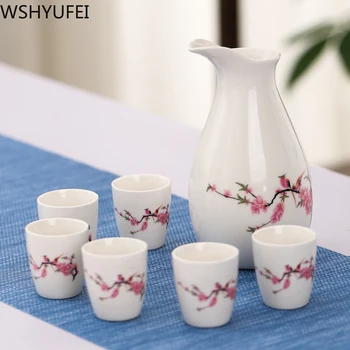 

7PCS/lot Ceramic Wine Set Simple Ink Style Ceramic Wine Glass Household Wine Accessories WSHYUFEI