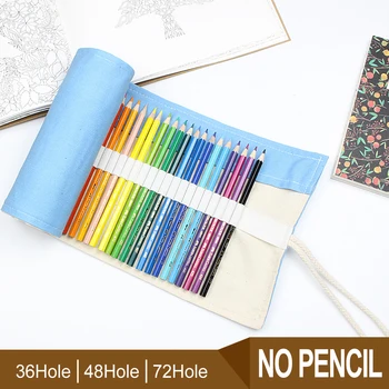 

Pen Pencil Case 36/48/72 Holes Canvas Roll Up Blue Color Pencil Case Students Stationary Pouch For Painting School Supplies