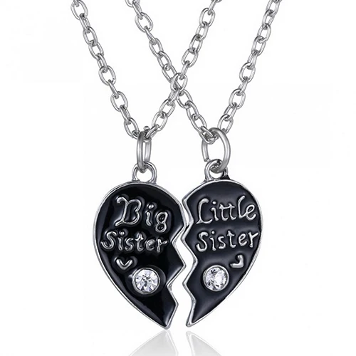 

2 Pcs "Best Sister" "Little Sister" Heart Pandent Friendship Chain Necklaces BD9I