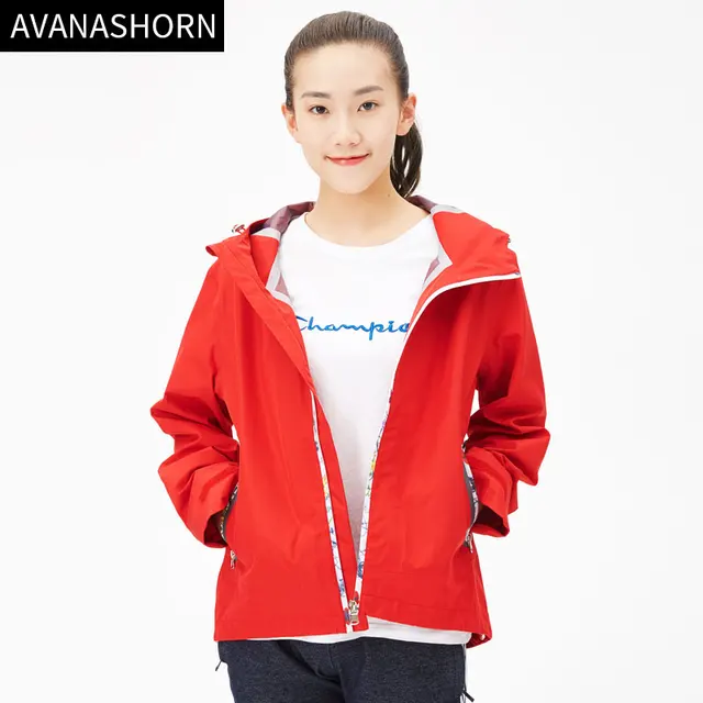 AVANASHORN Women Exercise Jacket Waterproof Training Poncho Thin Breathable Outdooor Sports Coat Rainproof Zipper Red and Blue