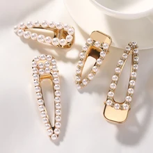 Женские Модные металлические геометрические прямоугольные заколки для волос, имитирующие жемчужные шпильки со стразами, аксессуары для волос для девочек