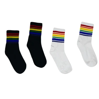 

1Pair Harajuku Rainbow Striped Socks Cool Skateborad Long Socks Ankle Socks Female