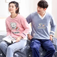 Новое поступление, пижама из кораллового флиса для парные пижамы, зимняя теплая фланелевая пара пижамных комплектов, одежда для сна с героями мультфильмов