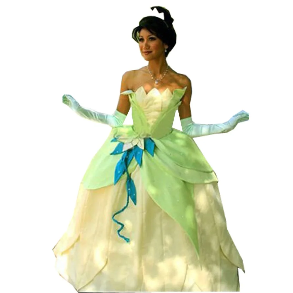 Нарядное платье для взрослых женщин принцесса и лягушка Тиана Косплей Тиана костюм принцессы для костюмированного представления зеленый костюм принцессы