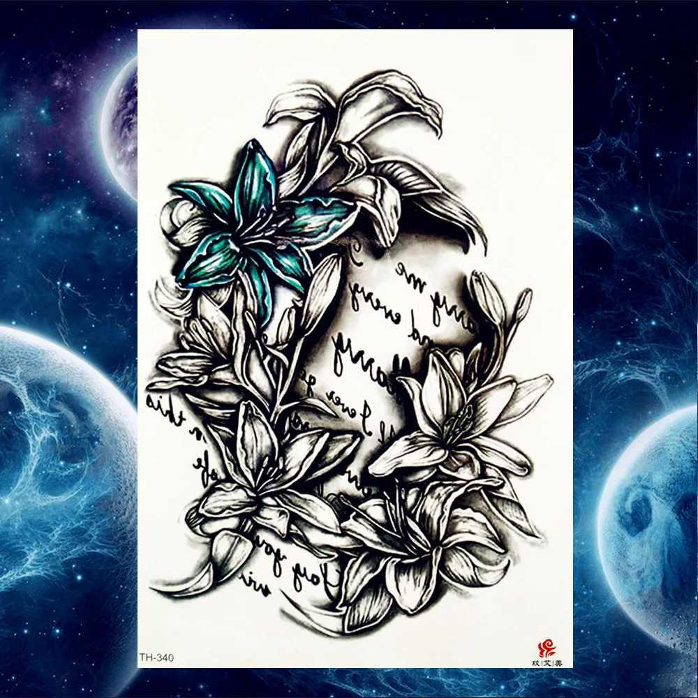 YURAN черный лес татуировки с волком временные мужские руки и ноги боди-арт татуировки наклейки Женщины Луна птицы Скорпион большие поддельные дерево татуировки - Цвет: GTH340