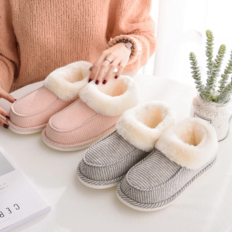 

2018 Women Boots House Winter Warm Plush Shoes Woman Ankle Boots Comfort Cotton Memory Foam Boots House Shoes Couple Plus size