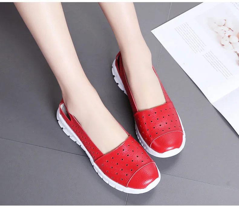 2019 Summer women flat shoes genuine leather cutout ballet flats shoes flats ladies slip on loafers nurse boat shoes (9)