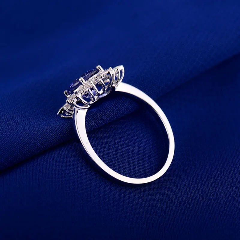 Loverjewelry Винтаж Круглый 7x7 мм Solid 18 К белого золота природных алмазов натуральный Танзанит обручение кольцо для женщин ювелирные украшения
