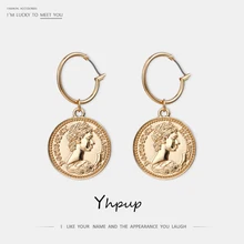Yhpup трендовые винтажные Медузы из цинкового сплава, монета, кулон с портретом, висячие серьги, золотые этнические серьги для женщин, очаровательные ювелирные изделия, подарок