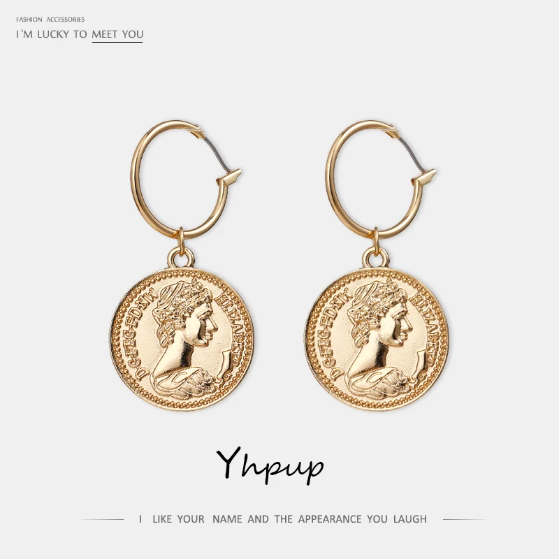 

Yhpup Trendy Vintage Medusa Zinc Alloy Coin Portrait Pendant Drop Dangle Earrings Gold Ethnic For Women Women Charm Jewelry Gift