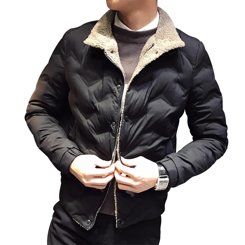 Модная зимняя куртка-бомбер с воротником из овечьей шерсти, черное, зеленое Стеганое пальто, приталенное, M-3XLchaqueta, Invierno Hombre, зимняя мужская куртка