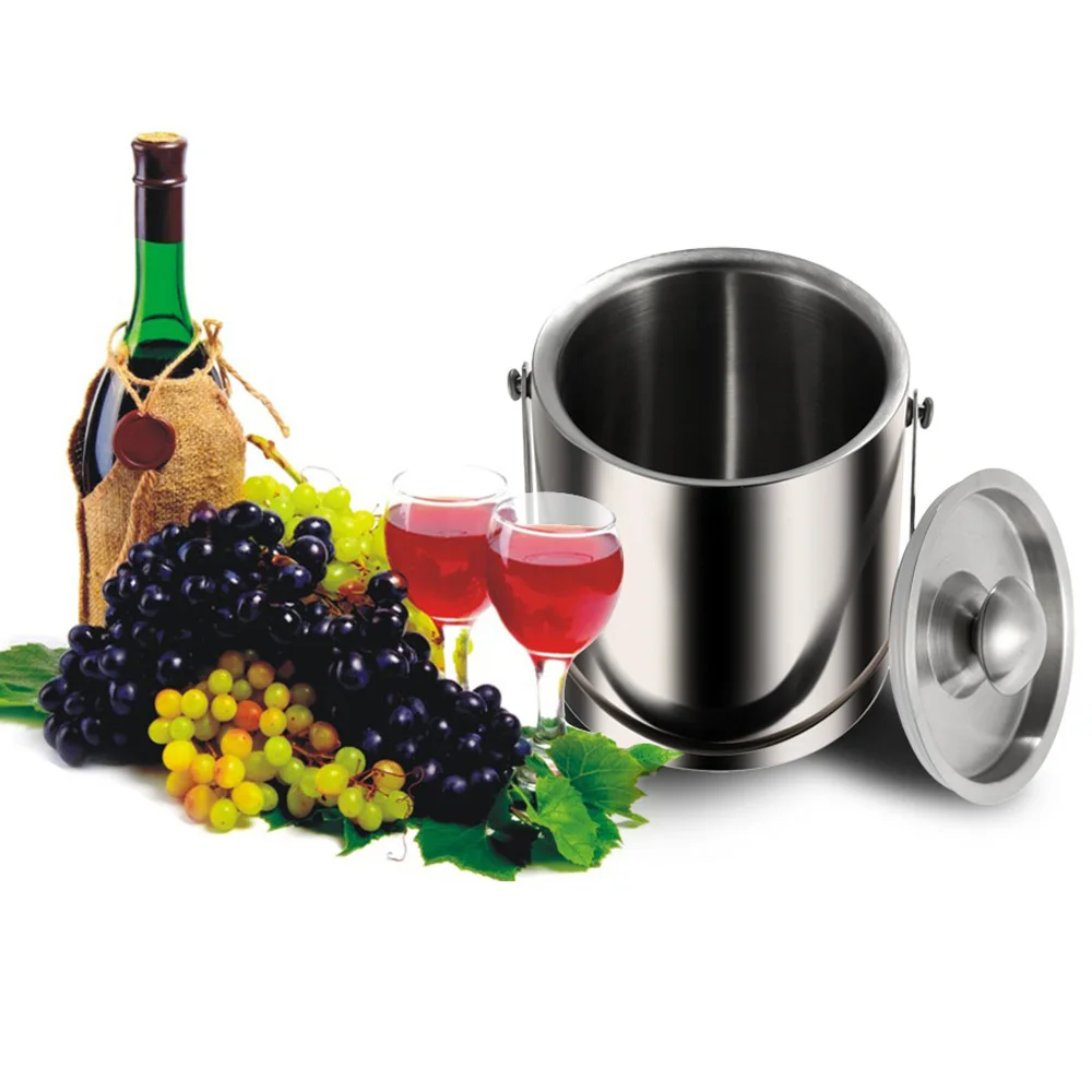 

3L Bilayer Stainless Steel Insulation Ice Bucket Wine Cold Barrel Wine Utensils Ice Buckets with Lid and Portable Handle