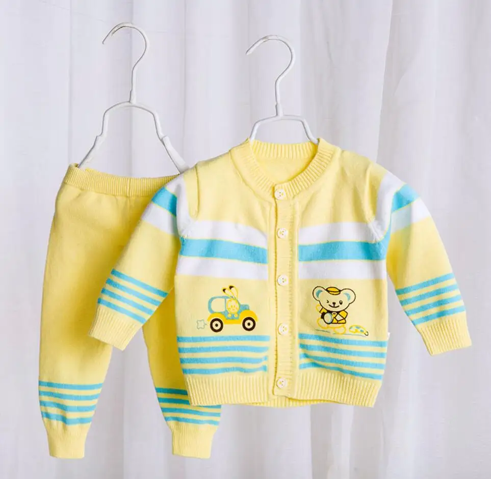 Весенне-осенний комплект одежды для маленьких мальчиков и девочек, тонкий спортивный свитер, костюм, новорожденная девочка-Новорожденный свитер, От 0 до 12 месяцев - Цвет: Цвет: желтый