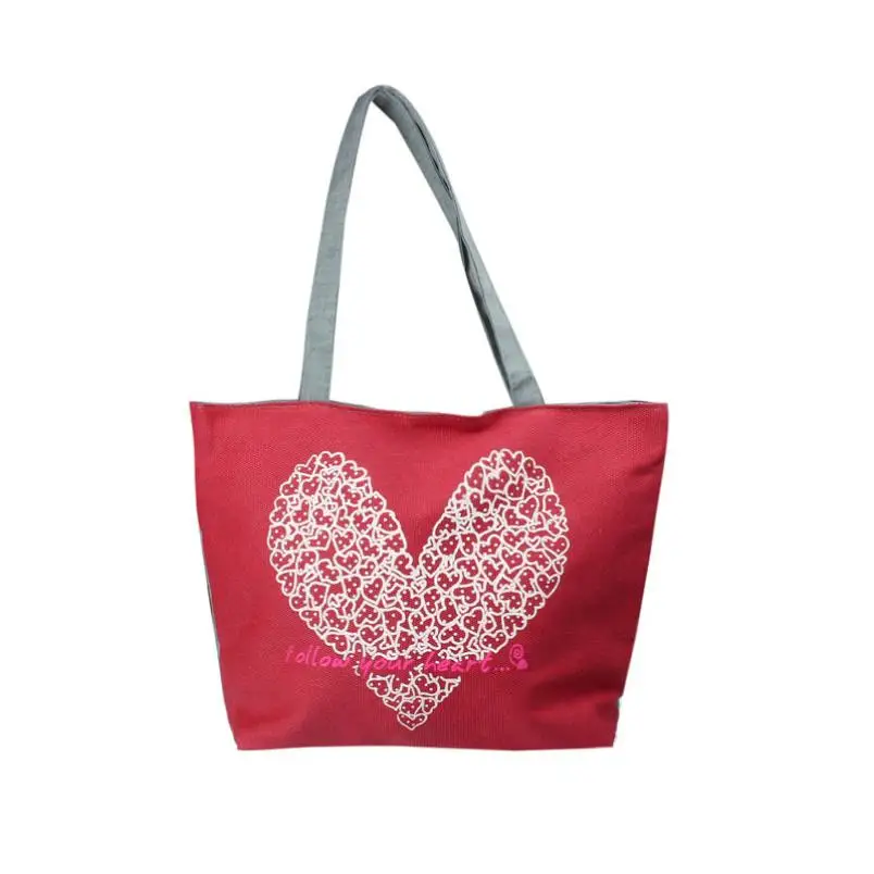 

Sleeper #4001 Canvas Heart Heart-Shaped Print Pattern Shopping Shoulder Bags Handbag Beach