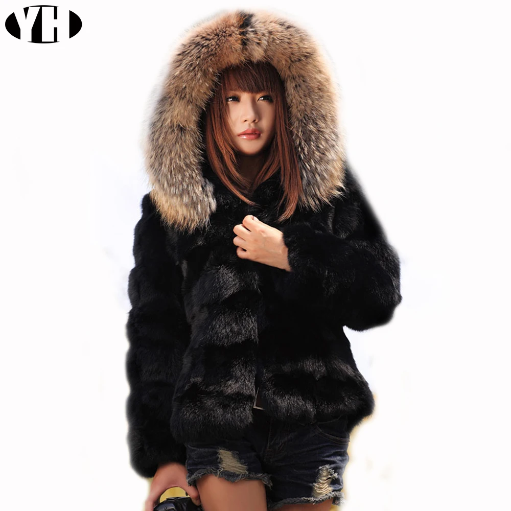 

2018 Fashion Women winter warm full pelt rabbit fur coat lady with hooded short rabbit fur jacket waistcoats customized