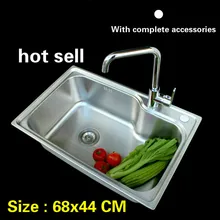 304 нержавеющая сталь, балкон, кухонная раковина, обычная, с одним слотом, 68x44 см