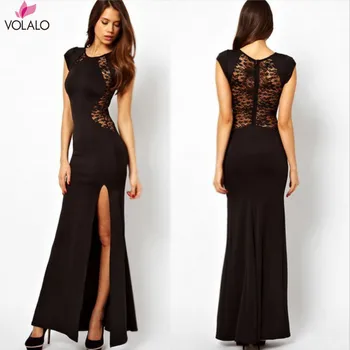 

VOLALO Elegant 4XL Plus Size Dress Women Summer Black Lace Short Sleeve Ankle Length Casual Long Maxi Dress Vestidos Longo Robe