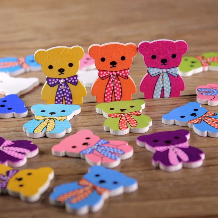 Buy 10pcs Cute Bear Wooden Buttons for Baby Clothes 2