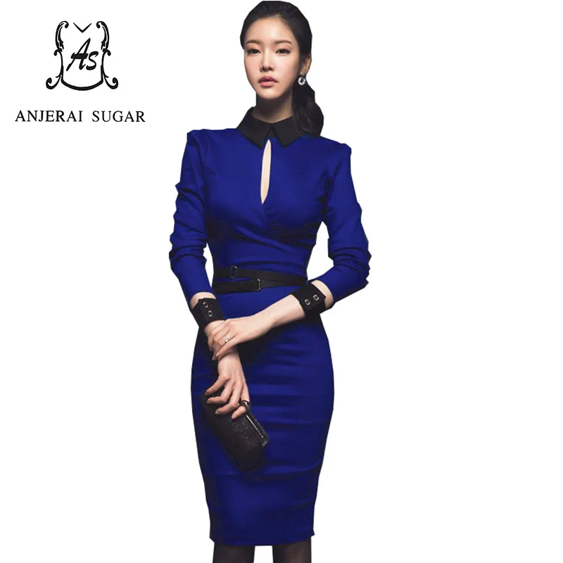 

Spring and autumn women dress vestidos blue colour bandage dresses Long sleeved dress sexy slim package hip sexy bodycon dress