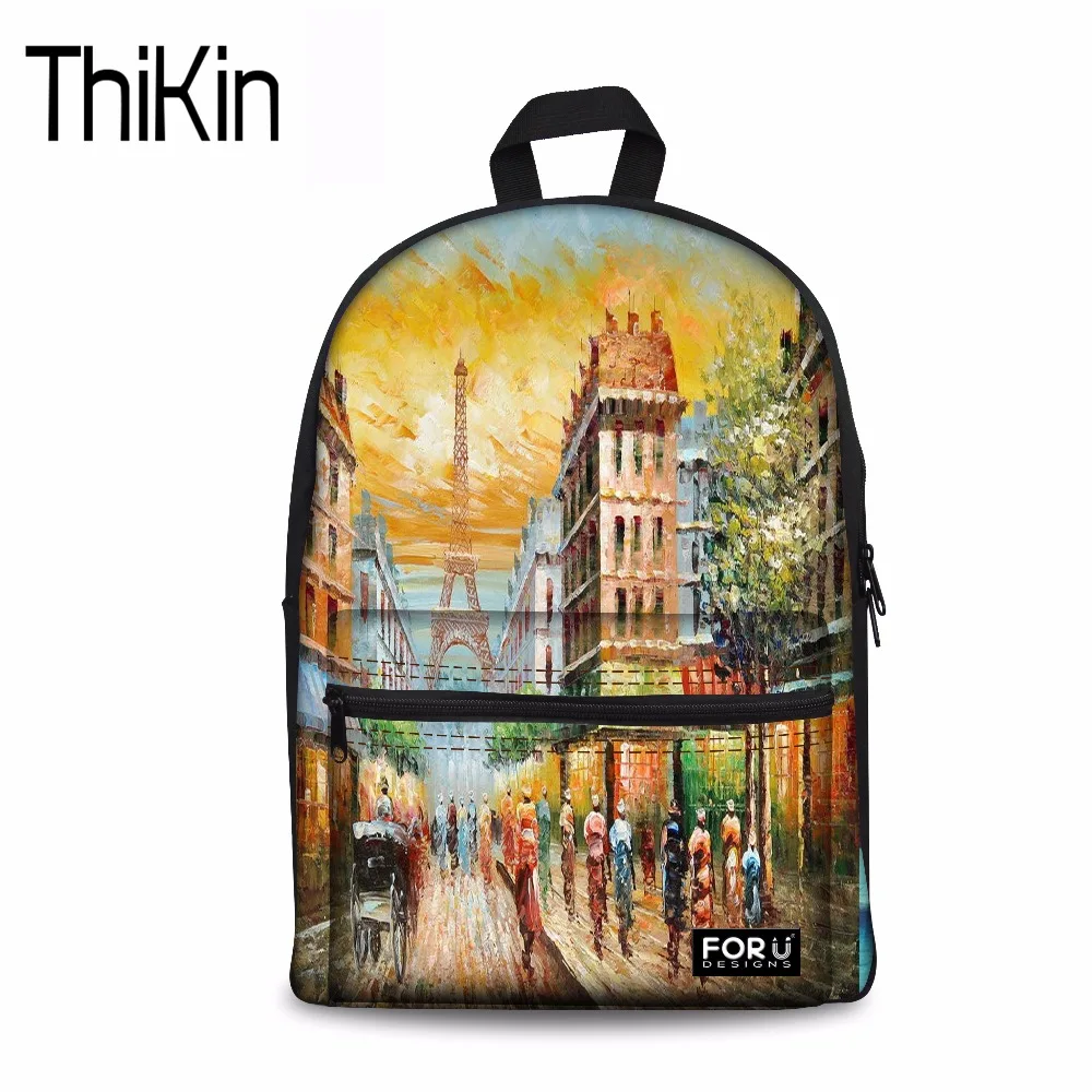 

THIKIN Canvas School Bag Backpack 3D Eiffel Tower Printing Women Backpacks for Adolescent Girl Female Back Pack Casual Rucksack
